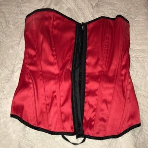 Red corset with black trim